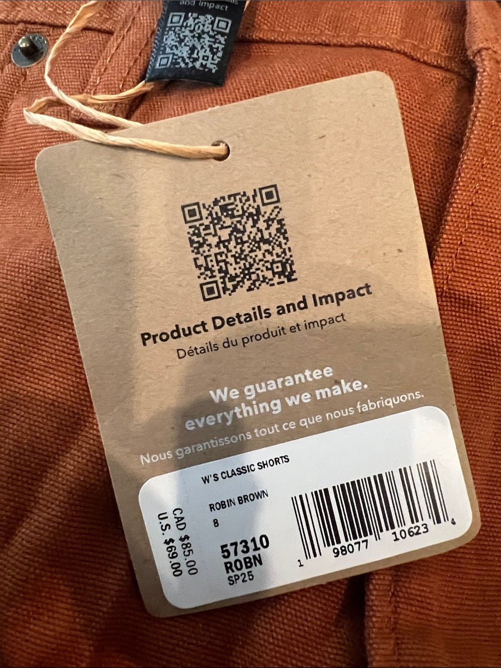 Patagonia Women Classic Shorts SZ 8 Robin Brown Organic Cotton 3.5” Inseam NWT - Picture 5 of 7